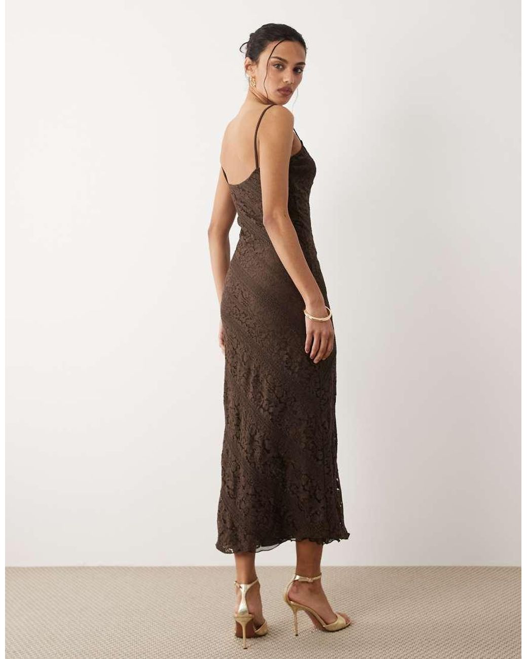 Mango Brown Lace Midi Dress