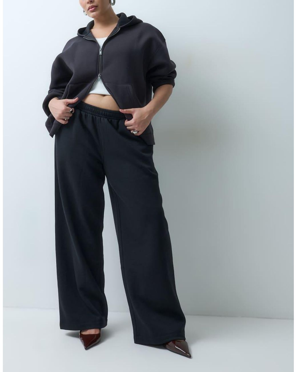 ASOS Blue Asos Design Curve Wide Leg Brushback Trackies