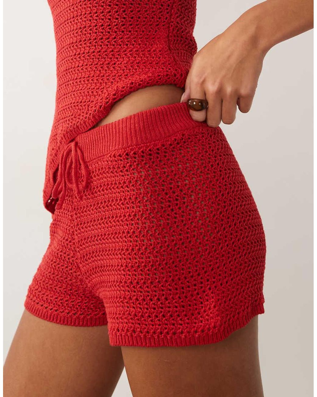 ASOS Red Crochet Short Co Ord