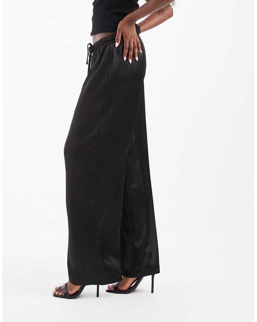 ONLY Black Wide Leg Satin Trousers