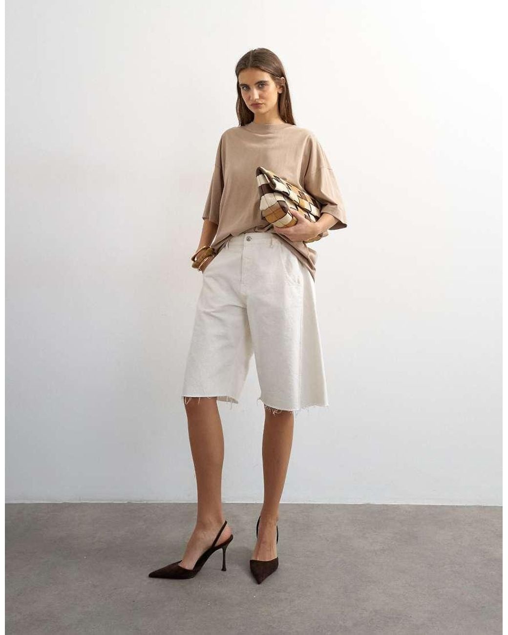 TOPSHOP Brown Oversized Drop Shoulder Tee