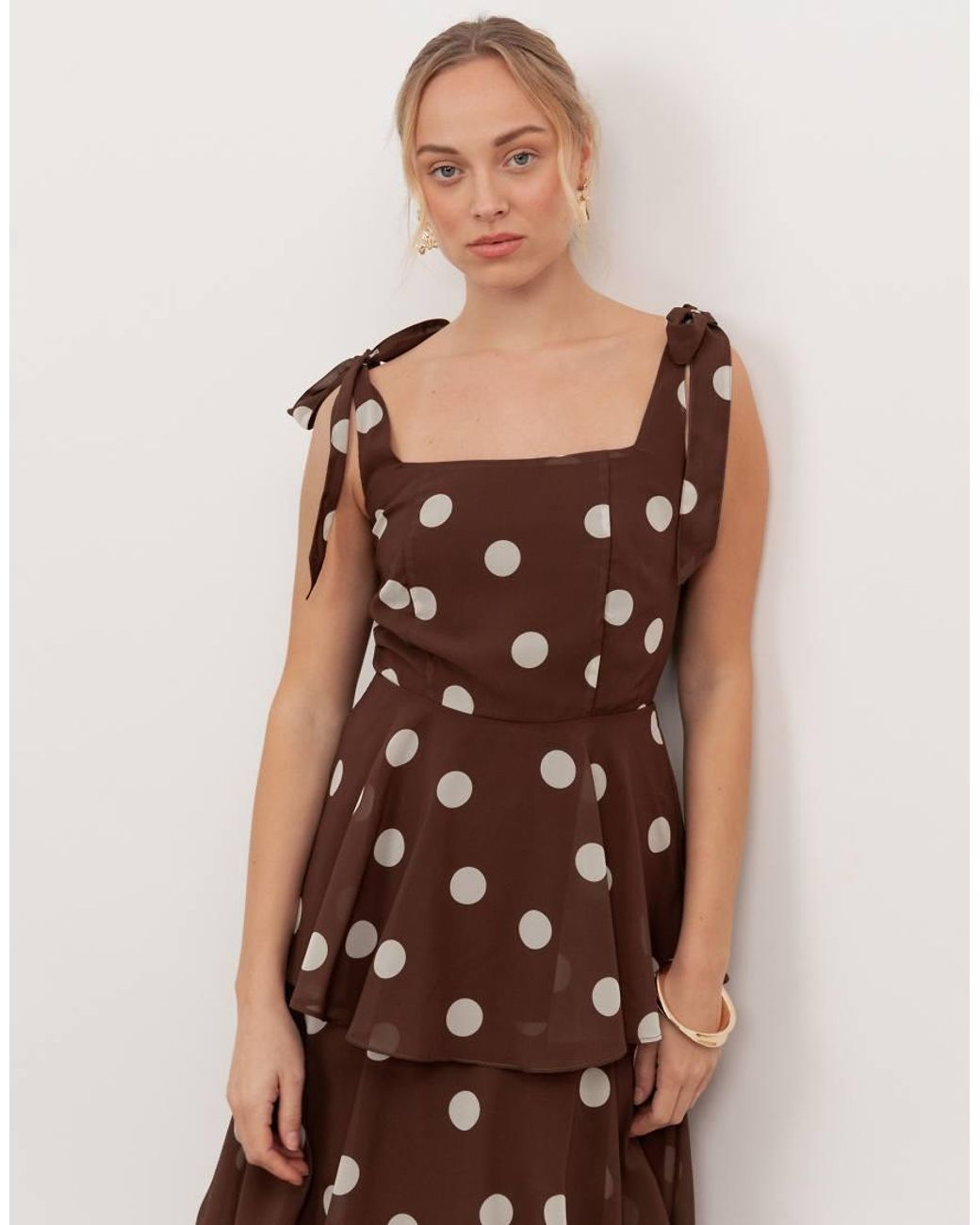 ANAYA Brown Tie Shoulder Tiered Maxi Dress