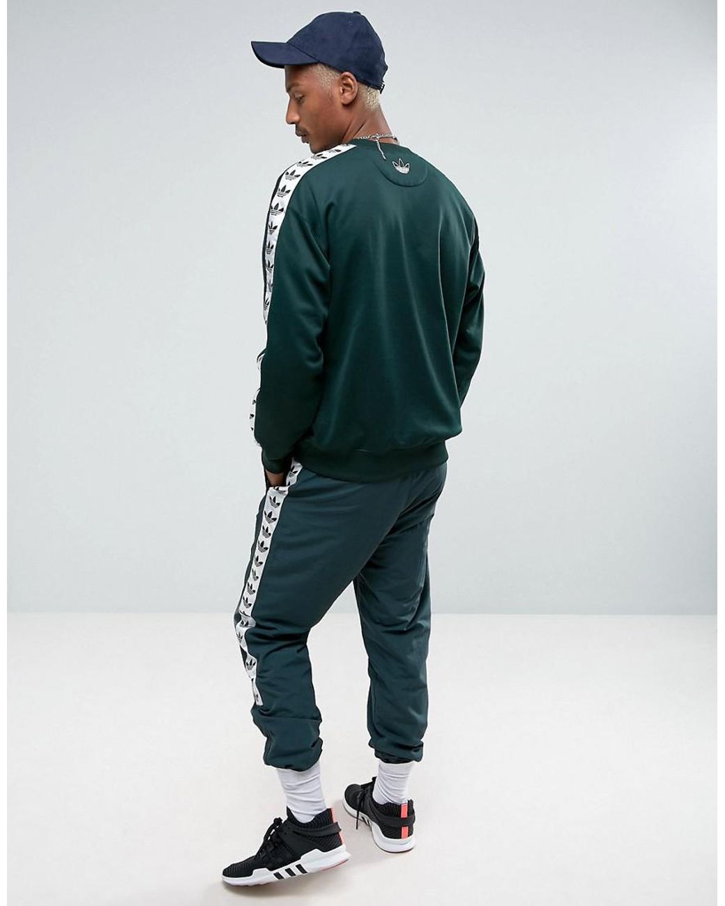 adidas Originals Adicolor Tnt Tape Crew Sweatshirt in Green for Men | Lyst