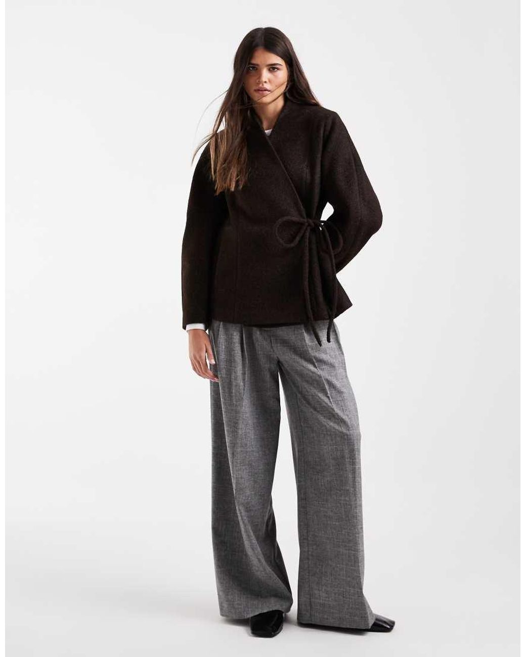 Vero Moda Black Textured Wool-touch Tie-side Jacket