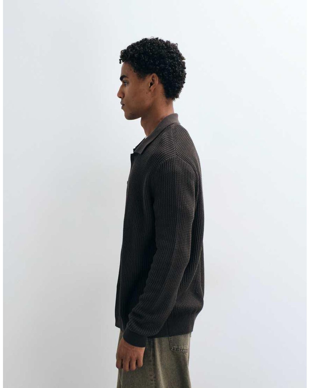 Mango Brown Knitted Button Through Cardigan for men