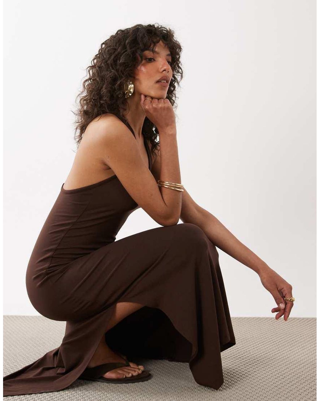 ASOS Brown Scoop Neck Midaxi Dress With Twisted Open Back Detail