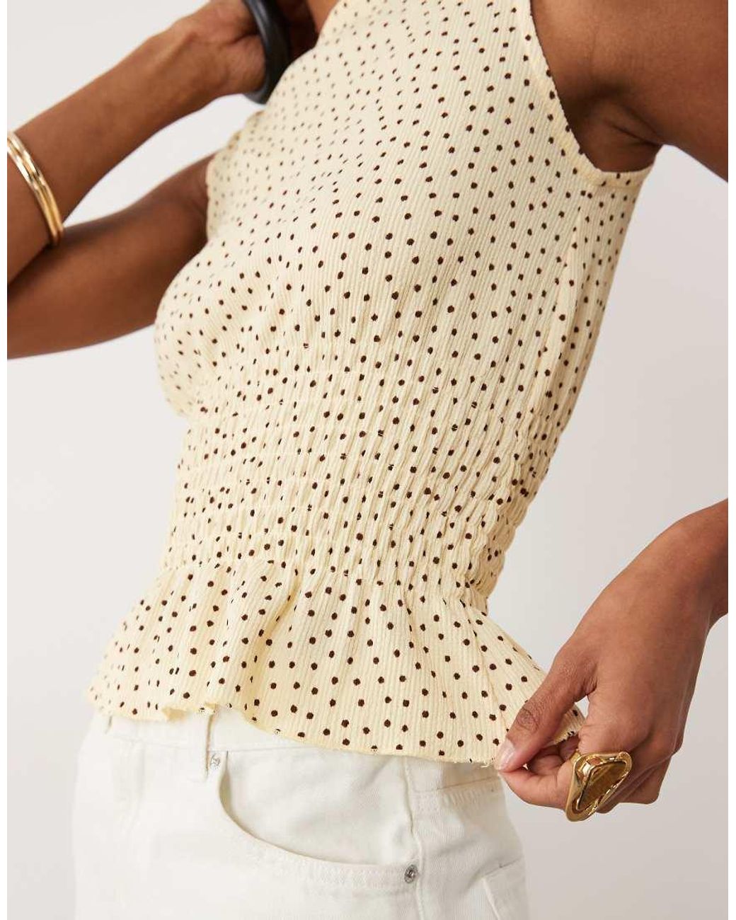 Gina Tricot Natural Cinch Waist Sleeveless Smock Top