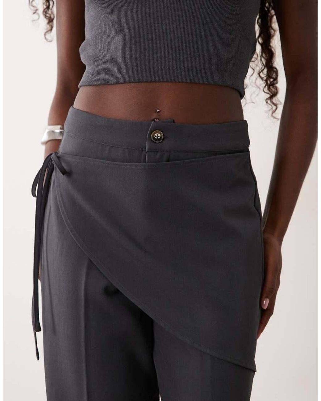 The Frolic Black Wrap Front Tie Straight Leg Trouser