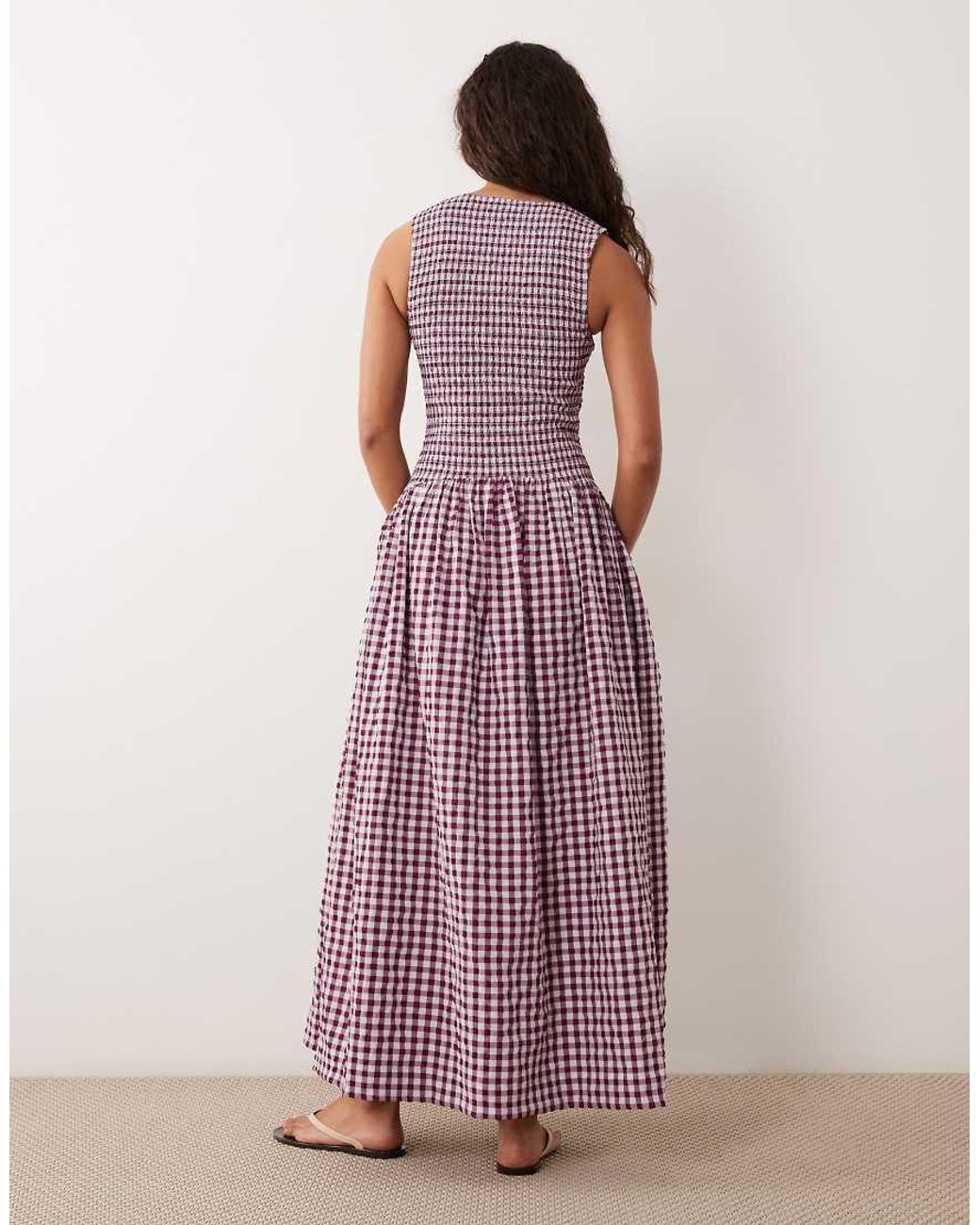 ASOS Purple Crinkle Scoop Neck Maxi Sundress With Shirred Waist