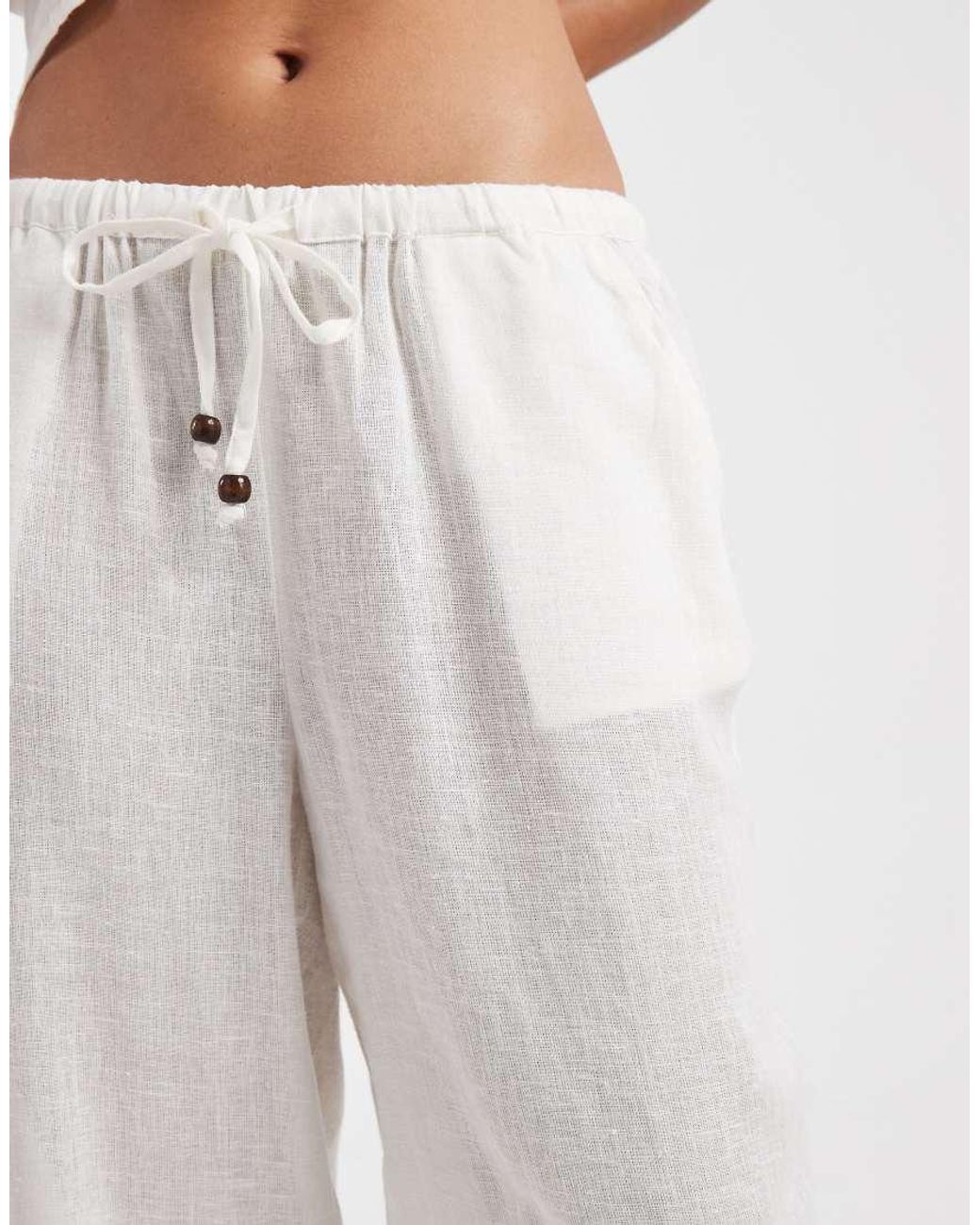 ONLY White Linen Blend Wide Leg Pants