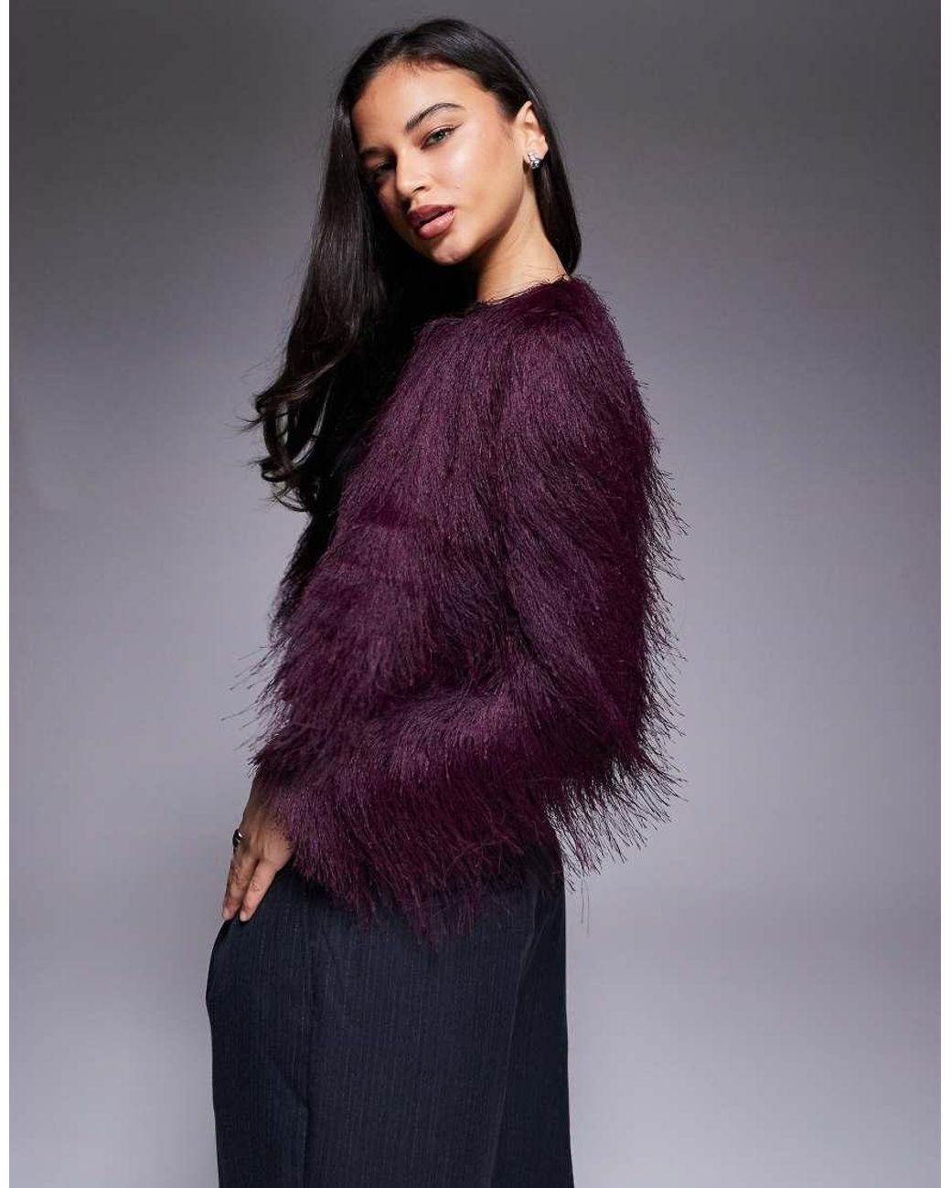 River Island Purple Faux Fur Knitted Jacket