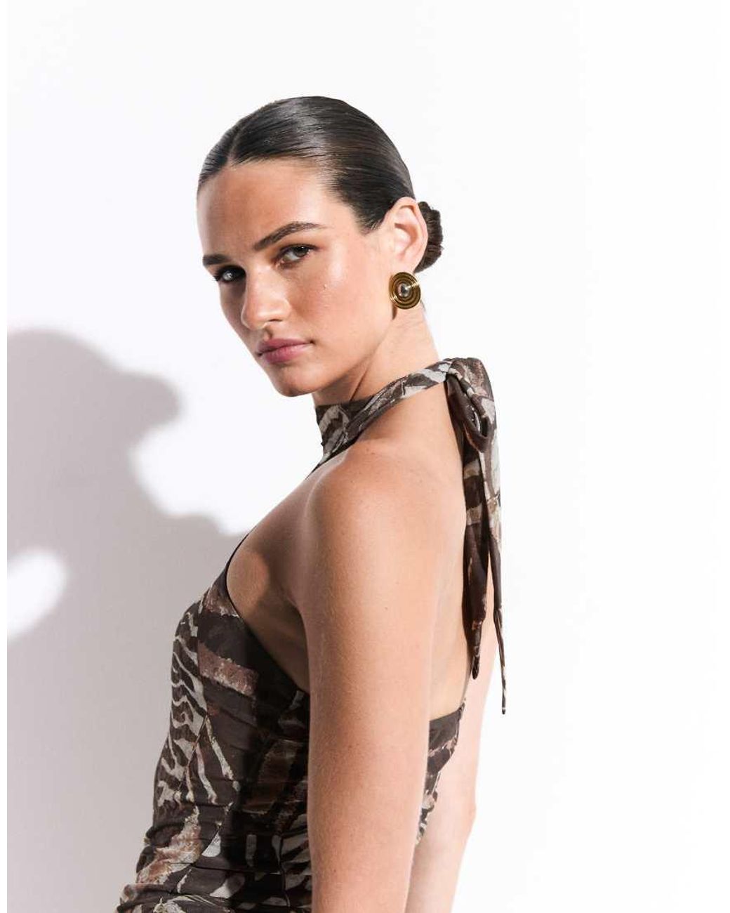 New Look Brown Animal Halter Neck Ruched Mini Dress