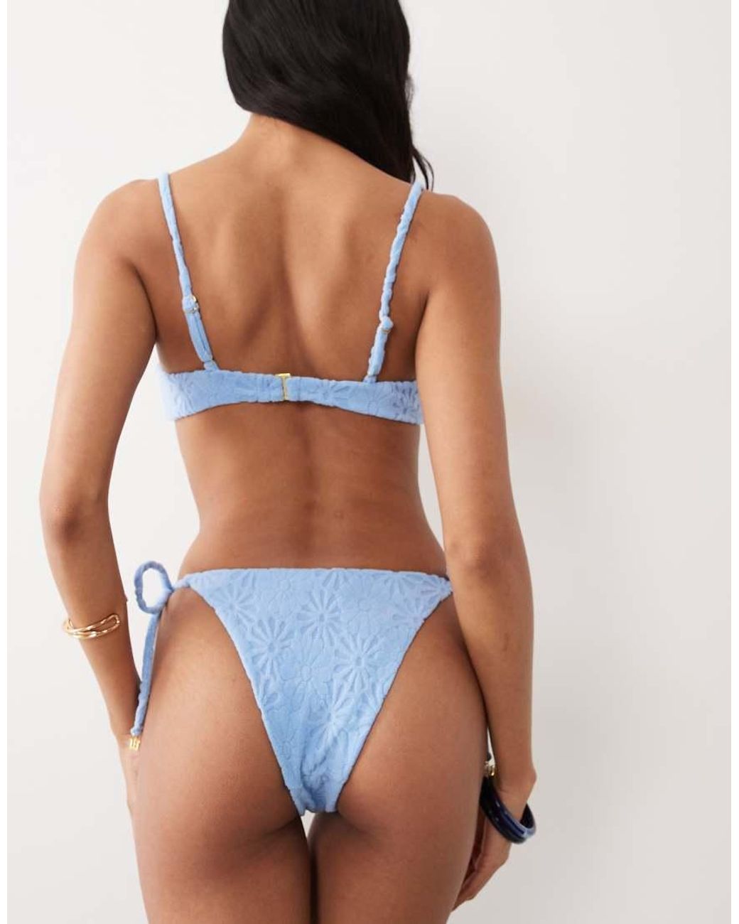 Wild Lovers Yellow Salty Textured Terrycloth Tie Side Bikini Bottom