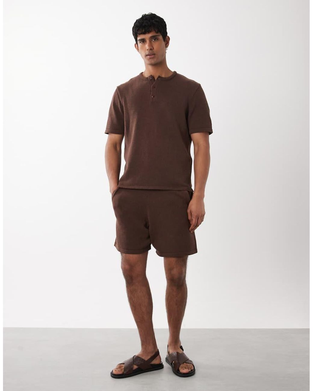 ASOS Brown Knitted Co-Ord Henley for men