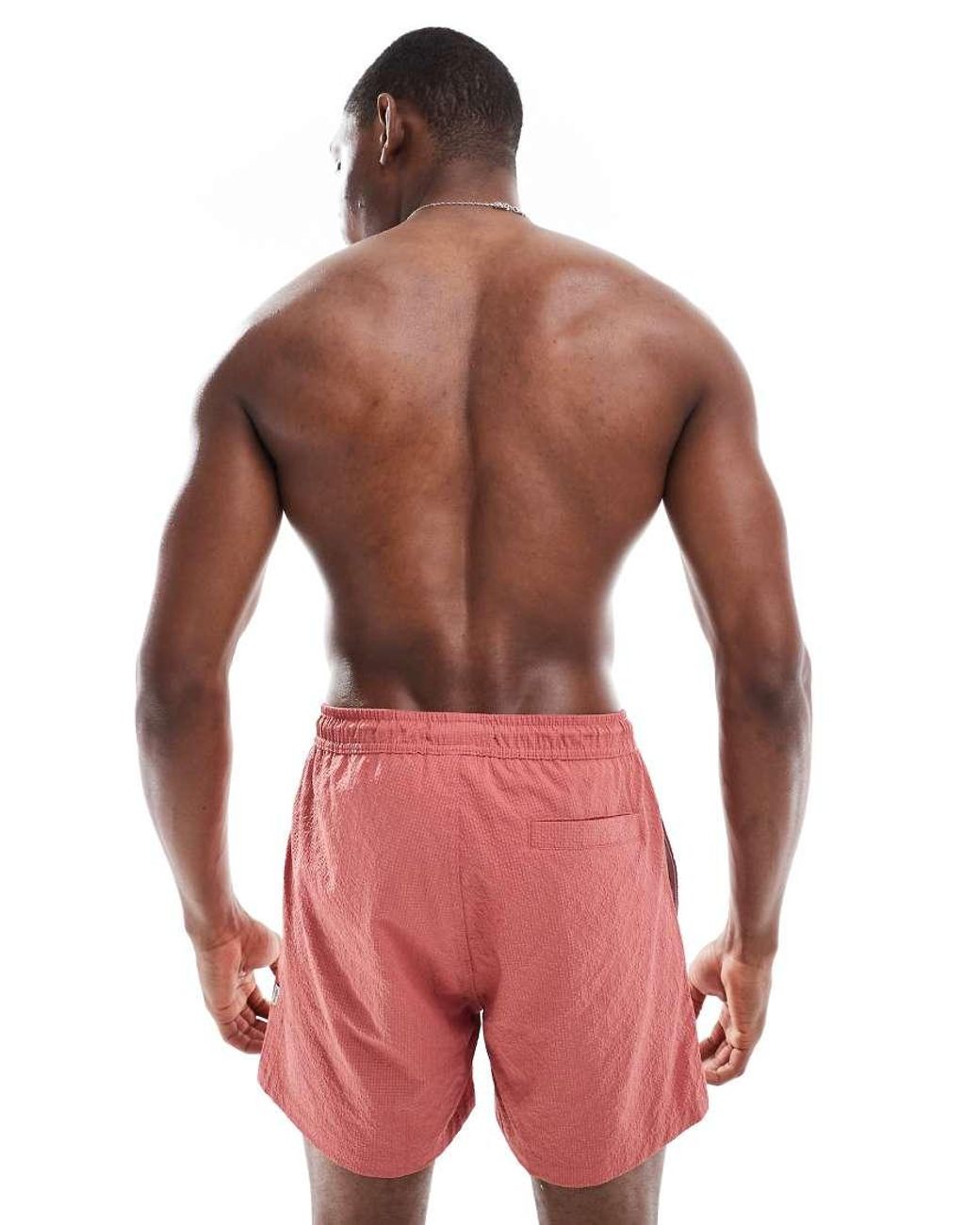 Only & Sons Red Seersucker Swim Shorts for men