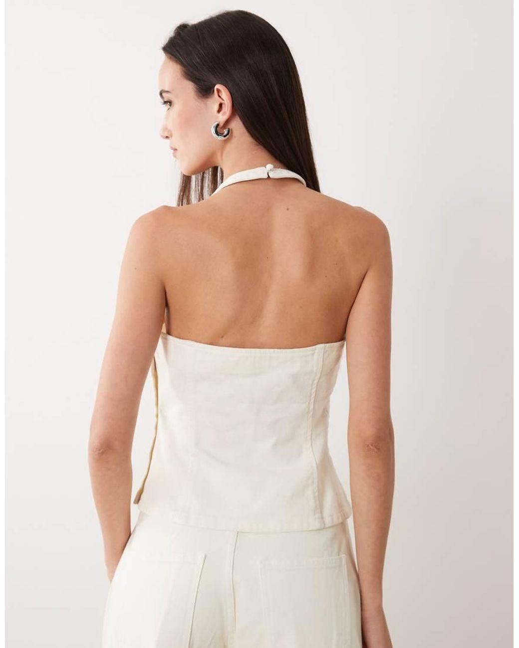 Miss Selfridge White Cutwork Denim Halter Top