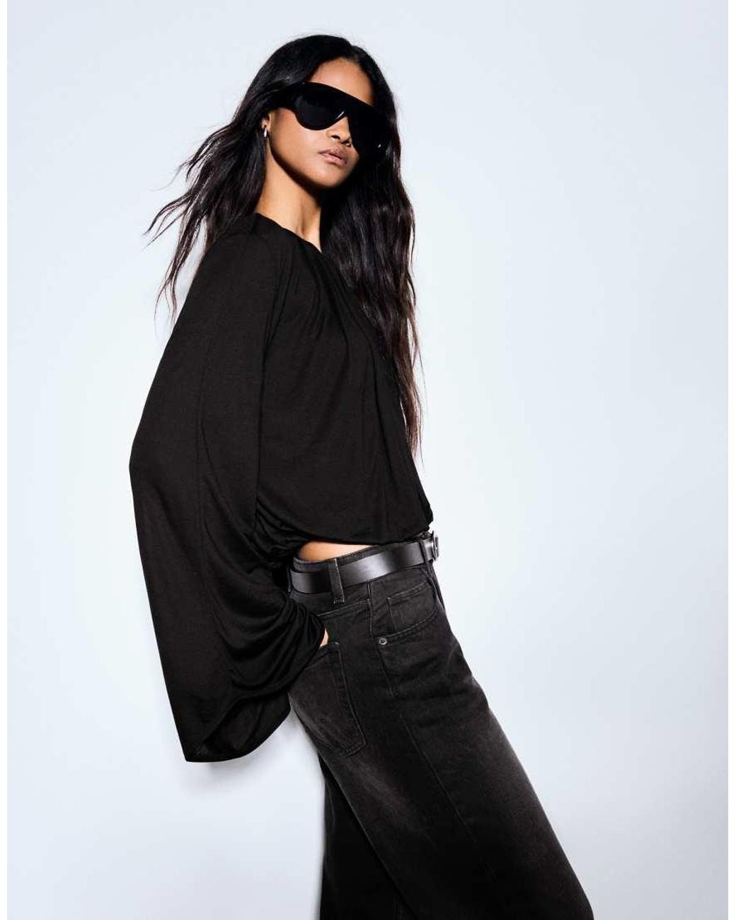 Bershka Black Long Sleeve Cape Effect T-shirt
