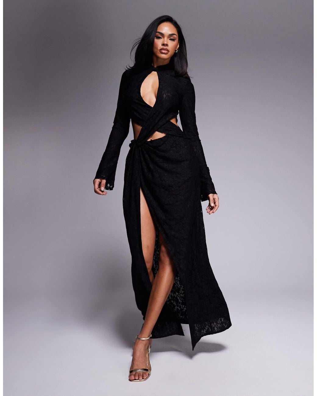chinese dress ladies Lavinia Black Lace Cut Out Maxi Dress
