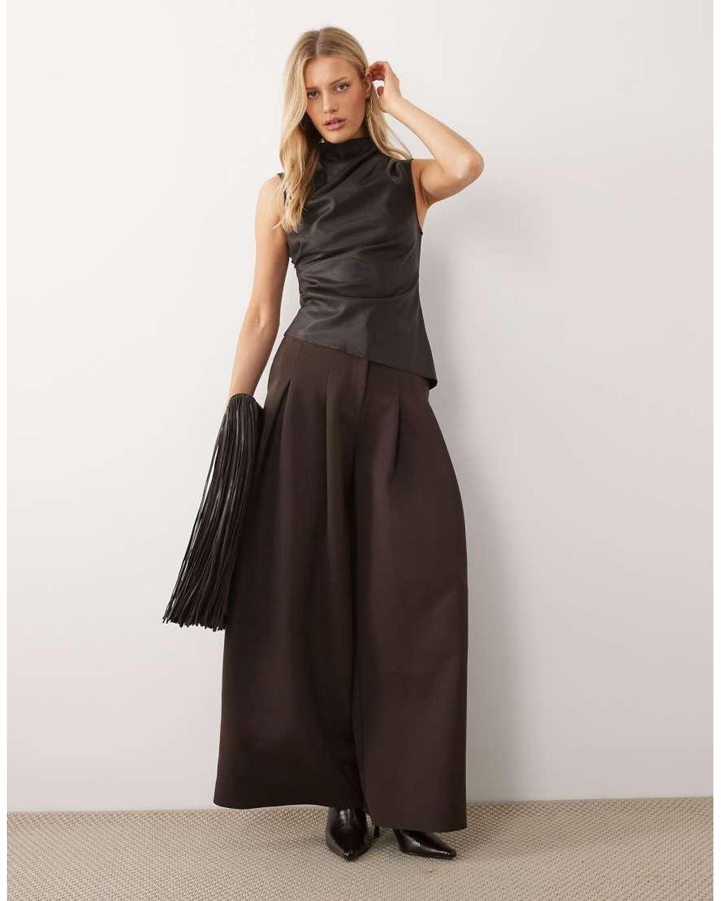 Gina Tricot Brown Drapey Pu Top