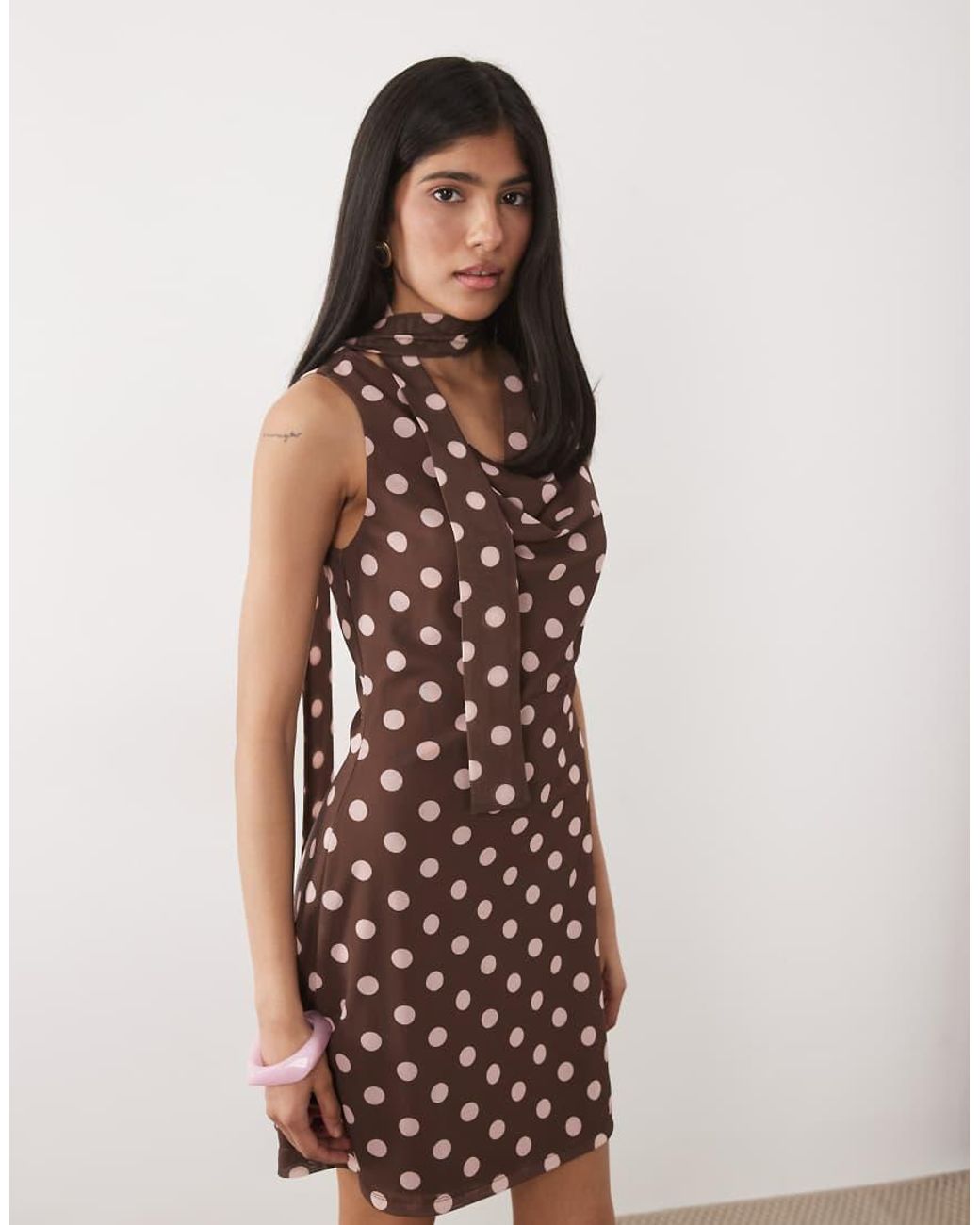 New Look Brown Scarf Detail Mesh Mini Dress