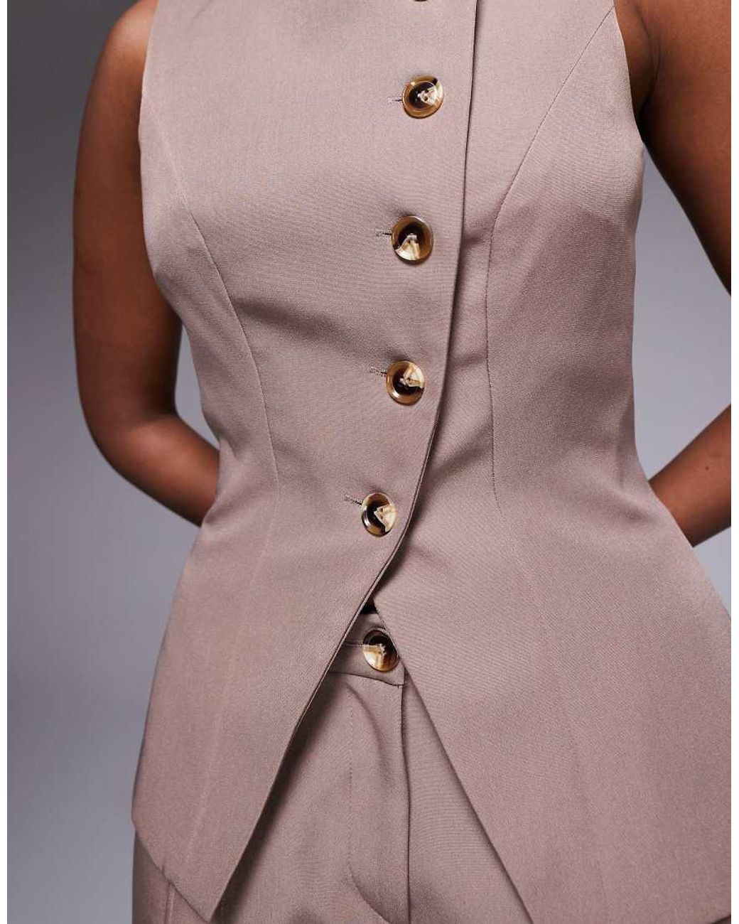 Kaiia Brown Exclusive Tailored Asymmetric Button Detail Waistcoat Top Co-ord