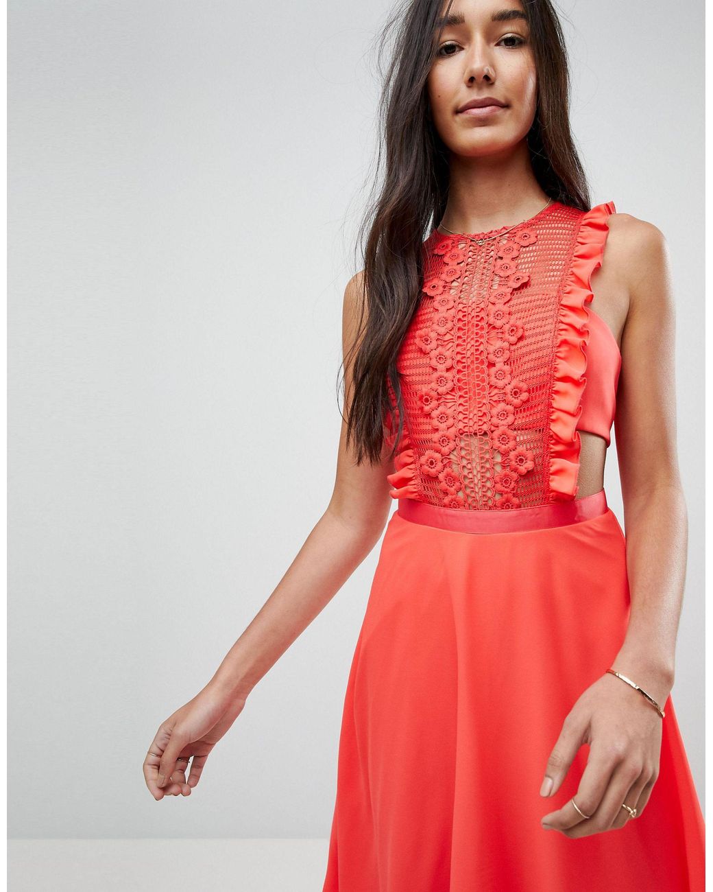 Asos lace pinafore pleated midi dress sales
