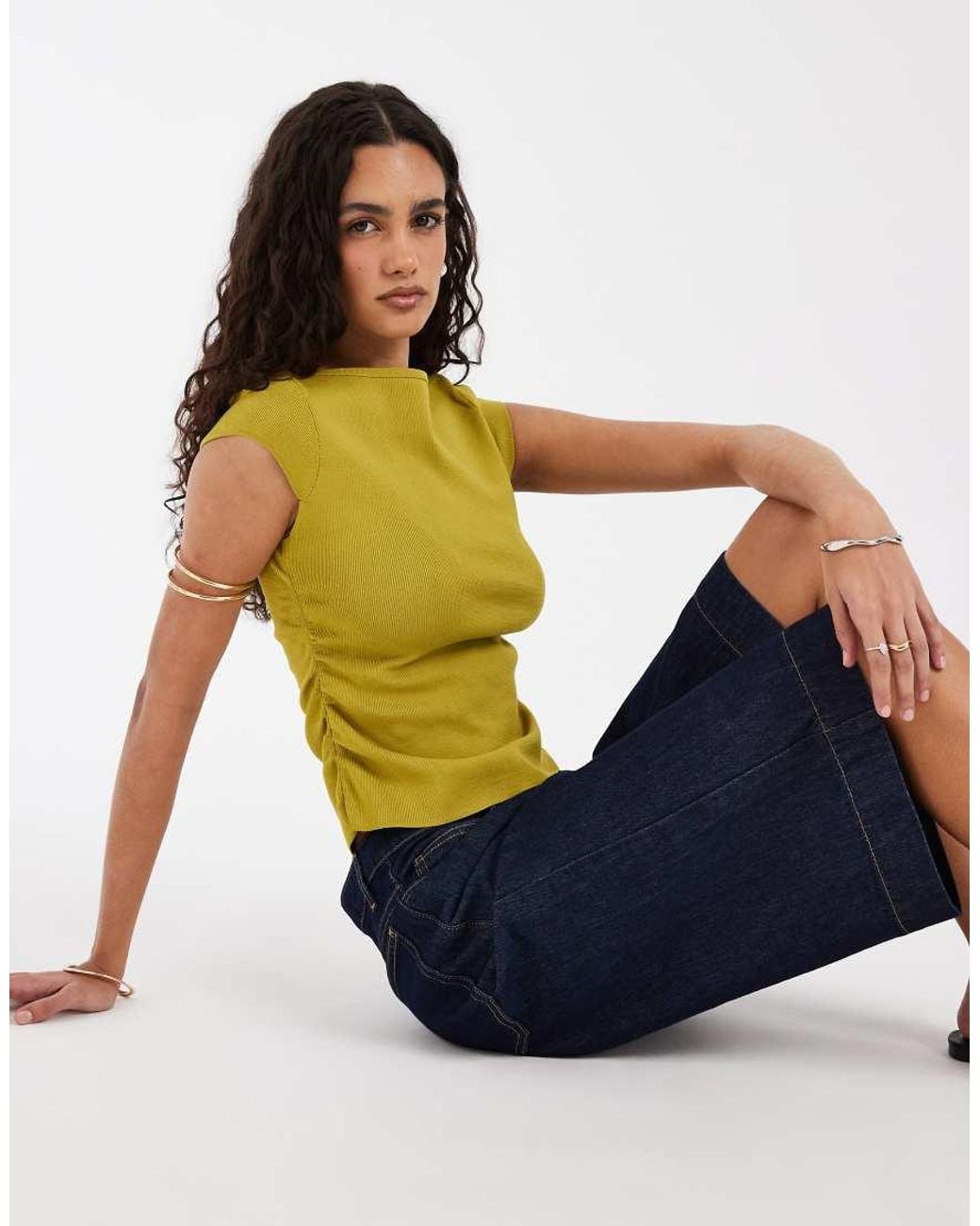 ASOS Multicolor Compact Knit Boat Neck Top With Ruching