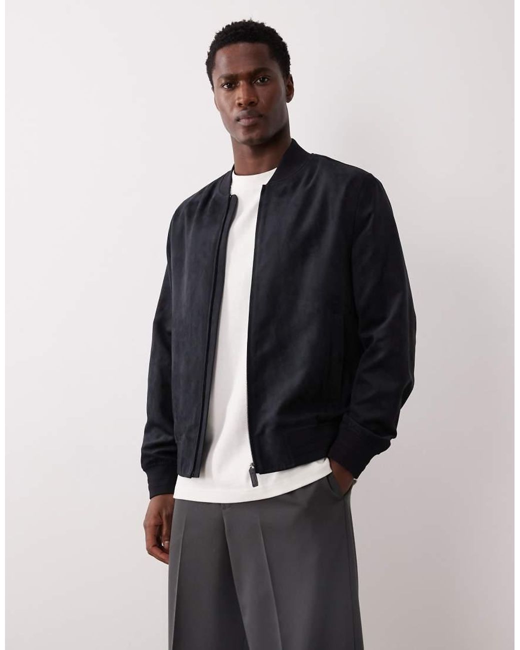 Mango Blue Faux Suede Bomber Jacket for men