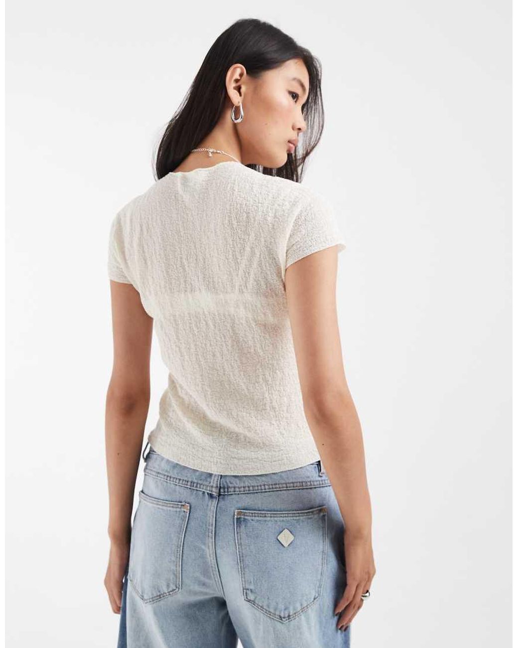 & Other Stories Natural Semi Sheer Short Sleeve High Neck Knit Top