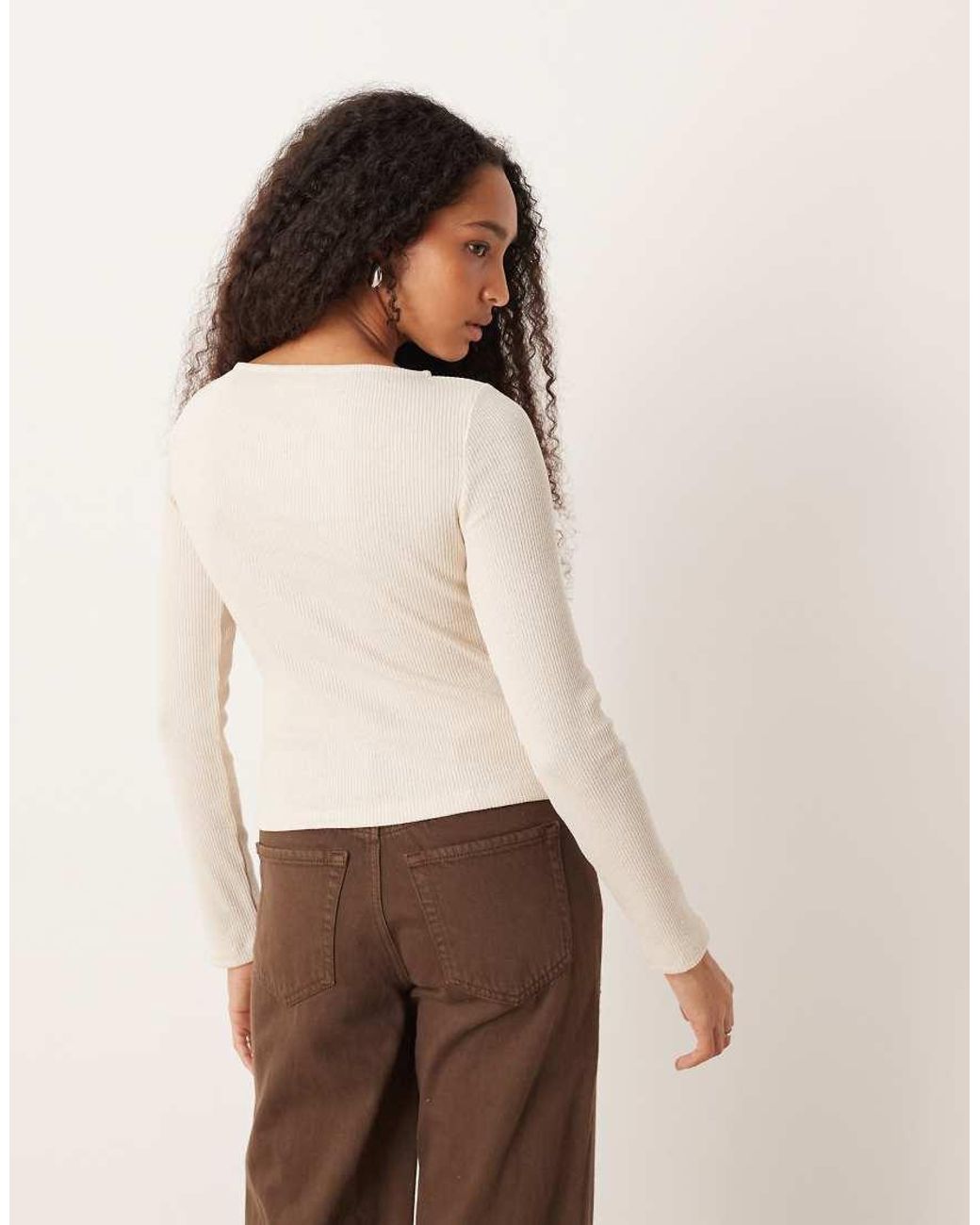 Wide Rib Sweater Asos ASOS Wide Neck Rib Cardigan in Natural | Lyst UK