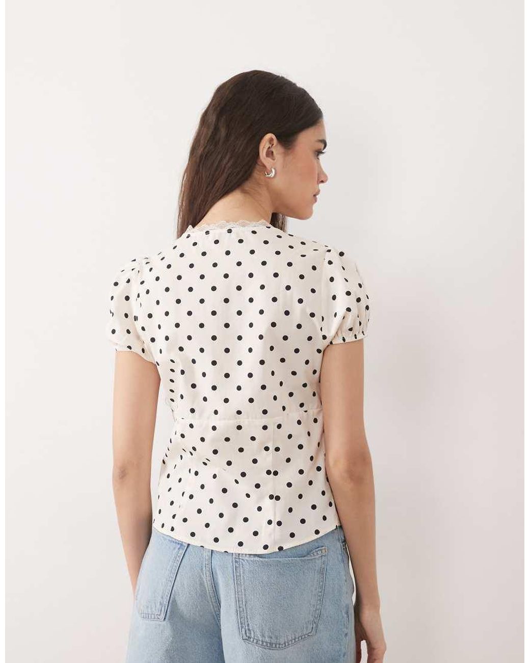 Miss Selfridge Brown V-neck Lace Detail Fitted Shirt
