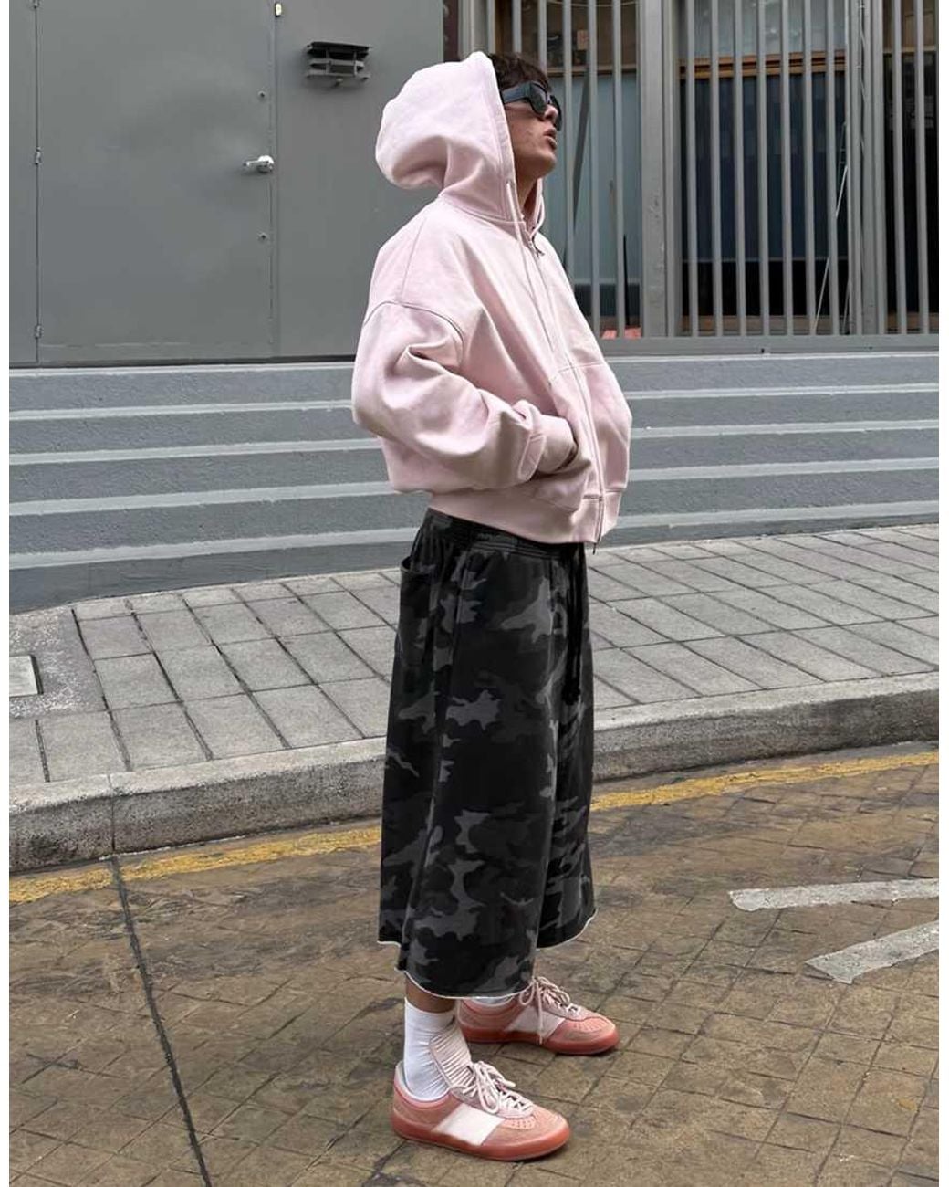 Bershka Pink Boxy Zip-up Hoodie for men