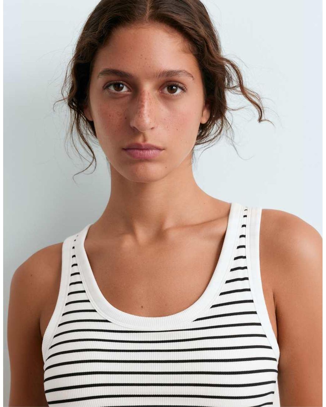 Oysho White Long Rib Round Neck Modal Tank Top