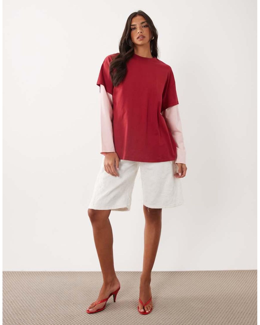 ASOS Red Oversized Double Layer T-shirt