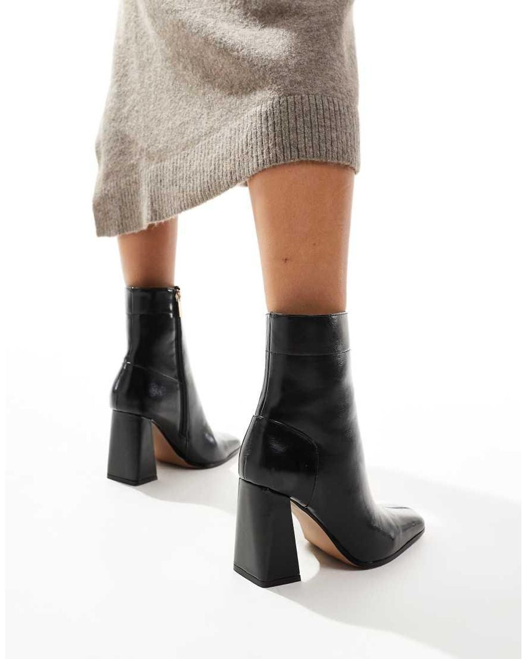 ASOS Gray Wide Fit Everest Flared Heel Boots