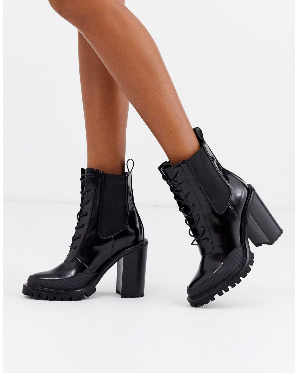 chunky lace up ankle boots in black