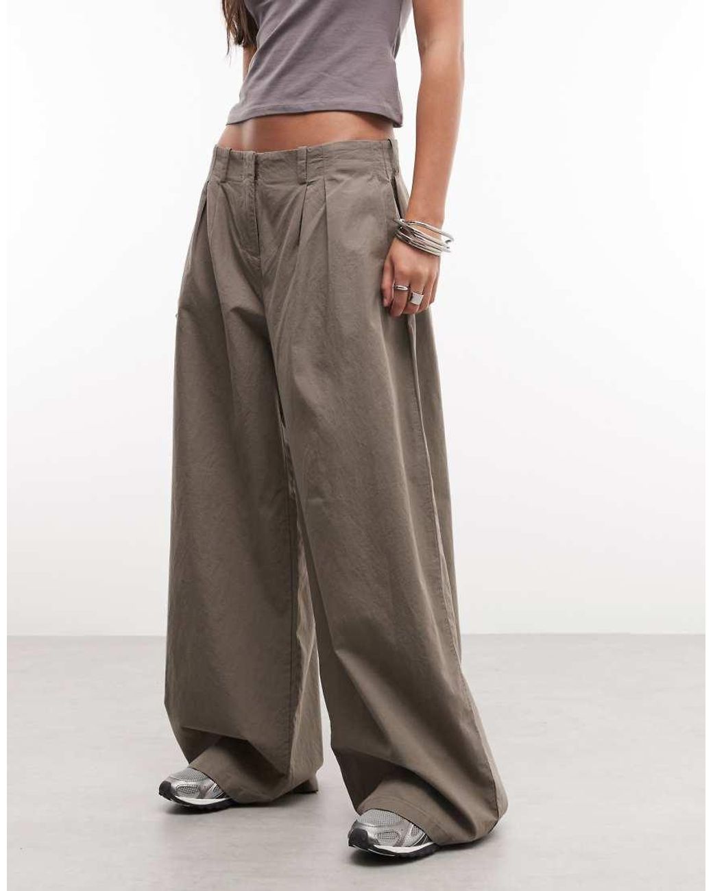 Weekday Brown Super Wide Leg Pleated Trousers
