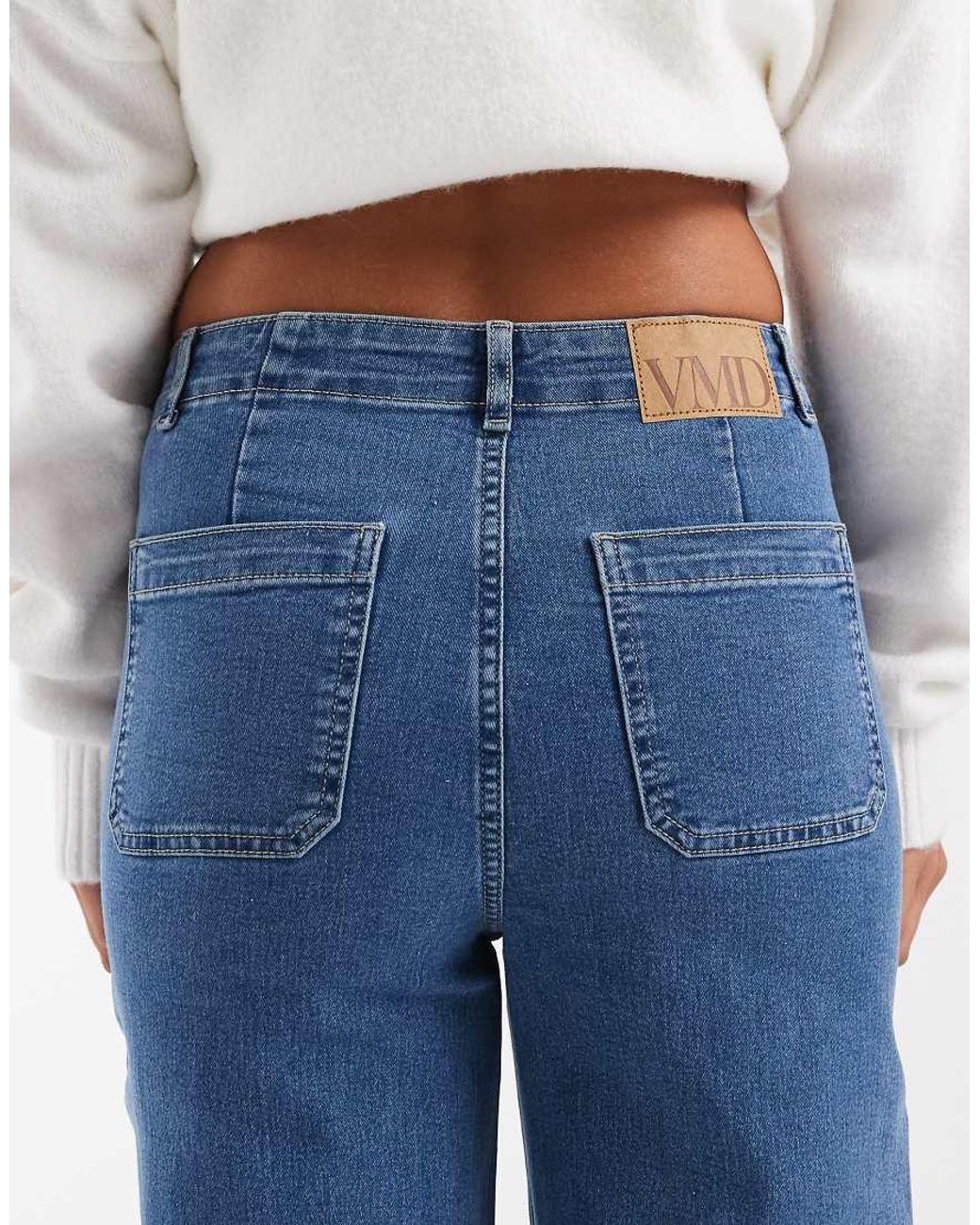 Vero Moda Blue Kayla High Rise Wide Leg Jeans With Pocket Detail