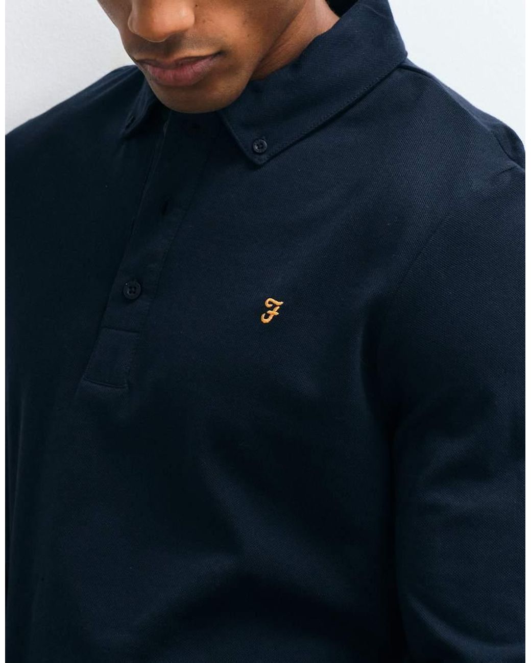 Farah Blue Irwin Long Sleeve Logo Polo Shirt for men