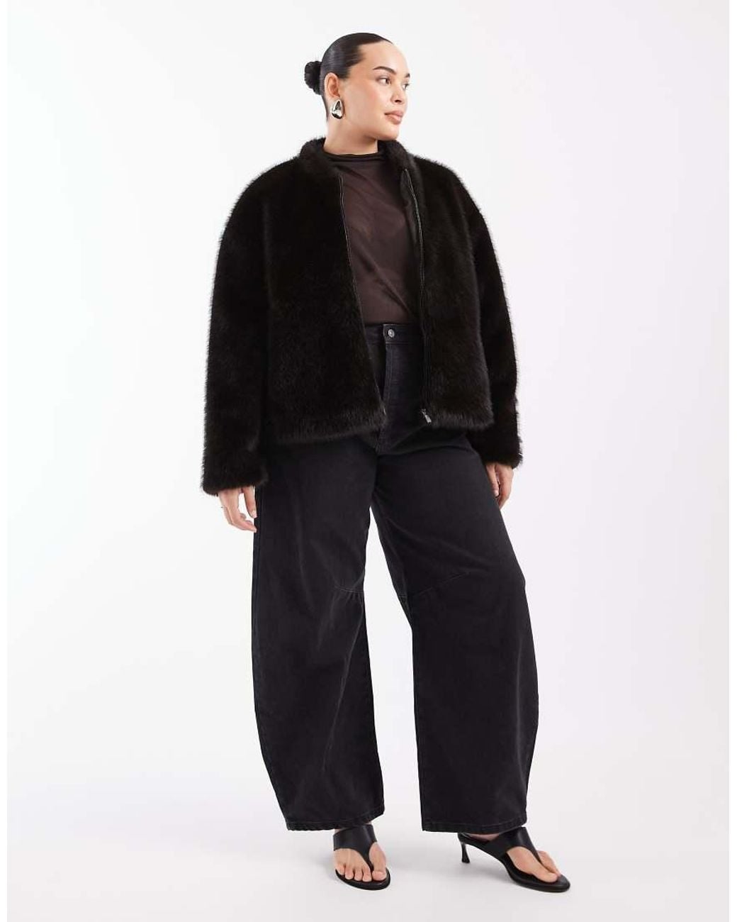 ASOS Black Asos Design Curve Zip Through Faux Fur Bomber Jacket