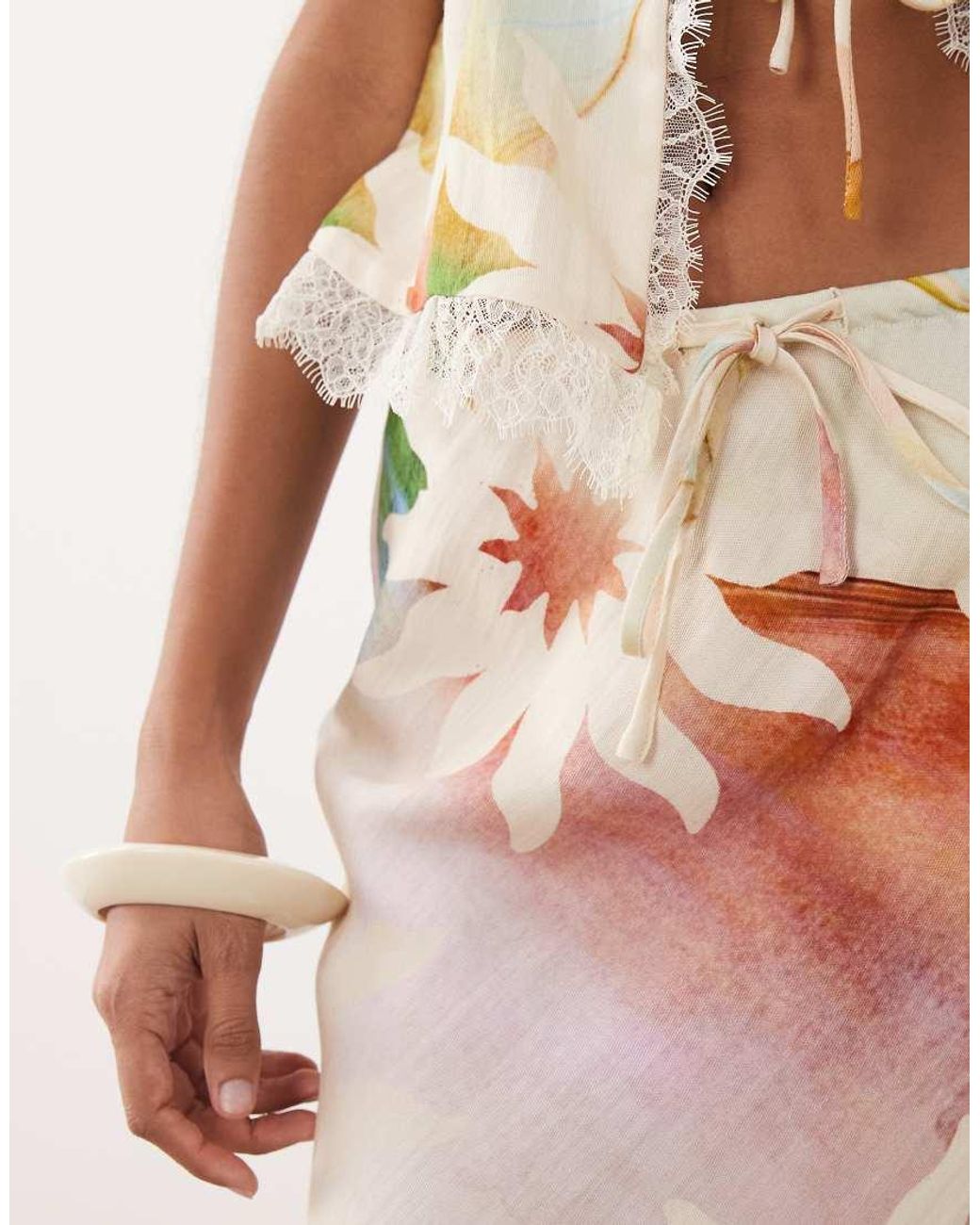 Never Fully Dressed Natural Dorris Satin Maxi Skirt Co-Ord