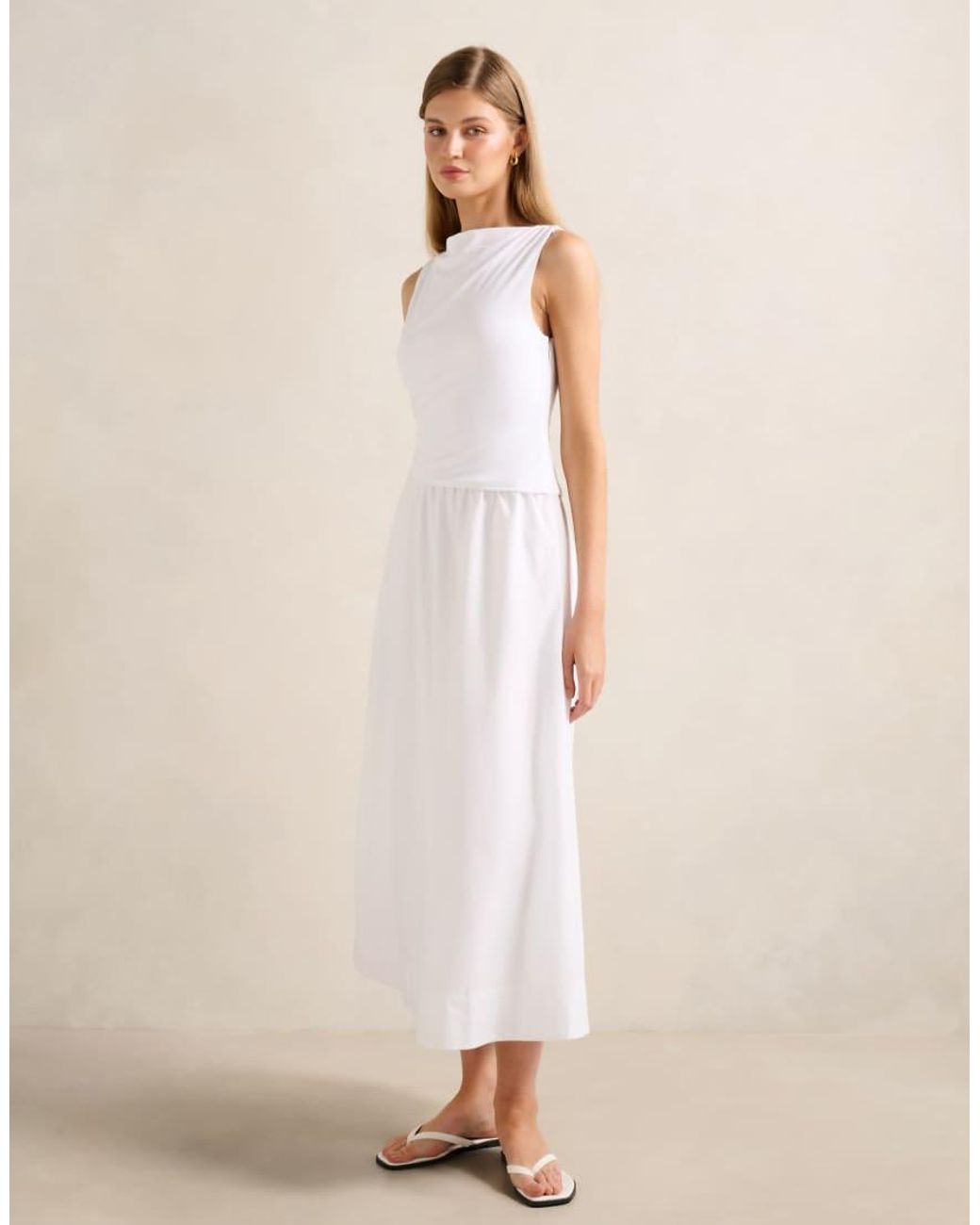 Forever New Natural Slash Neck Sleeveless Midi Dress