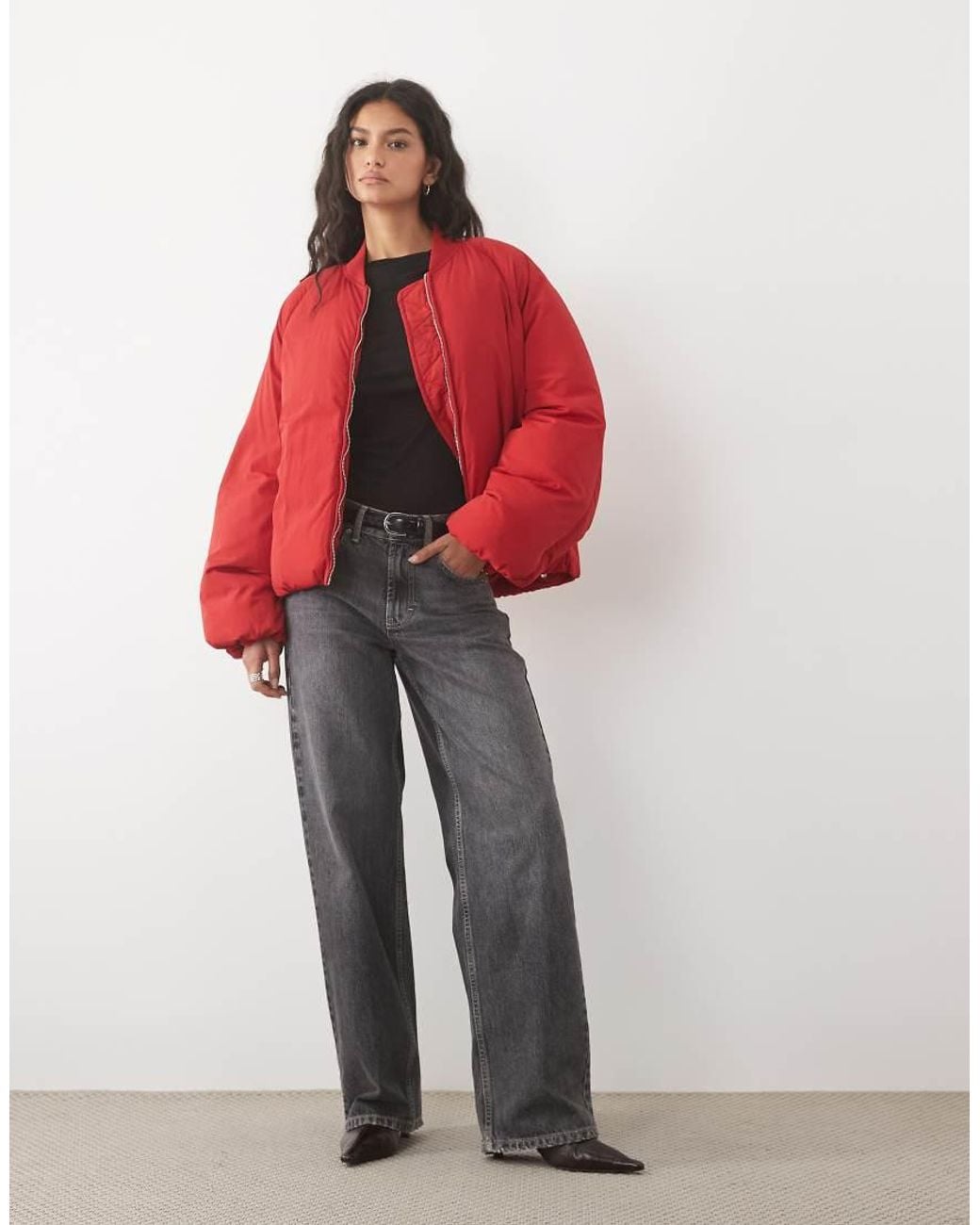 Mango Red Padded Bomber Jacket