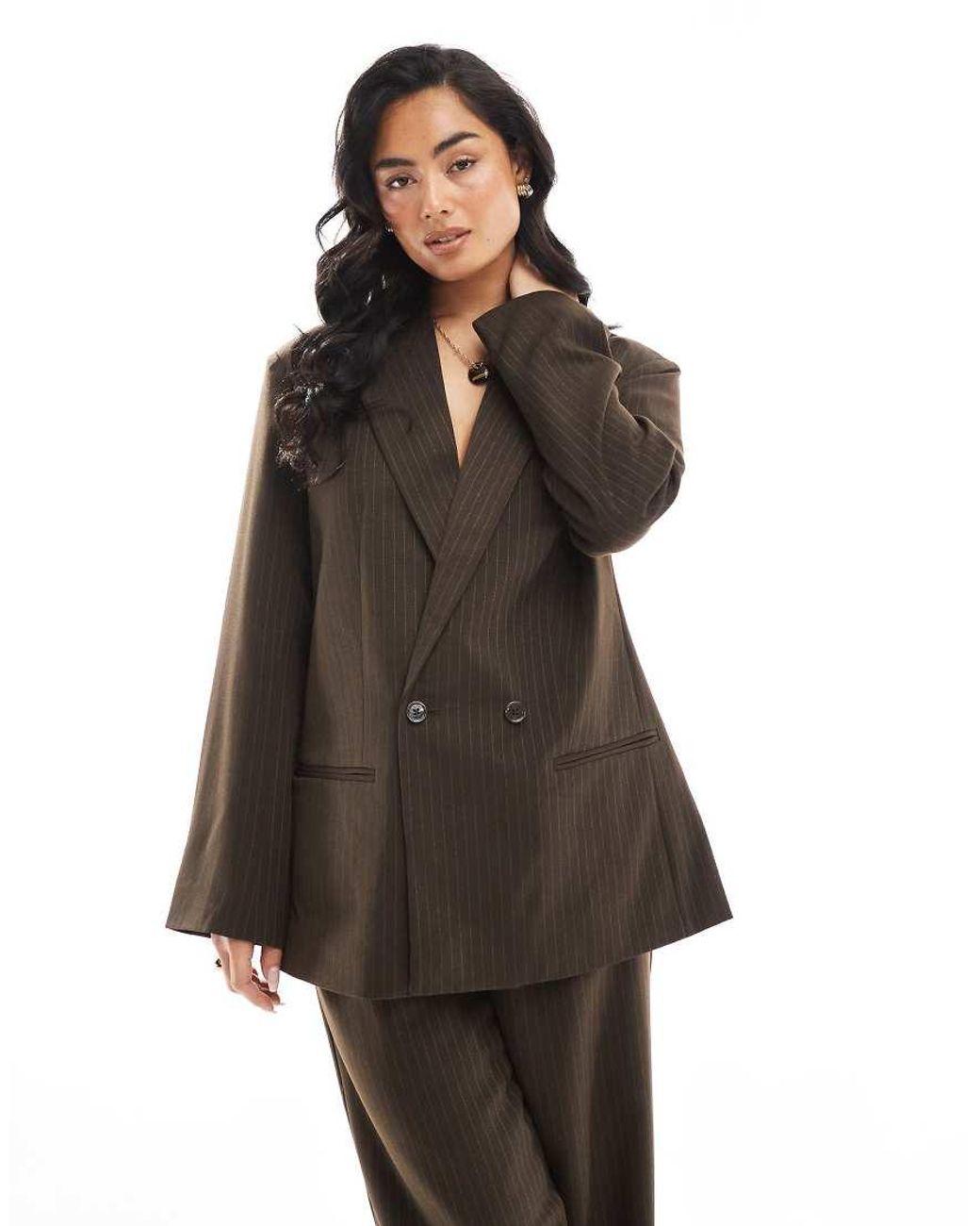 Pieces Brown Double Breasted Tailored Blazer Co-ord