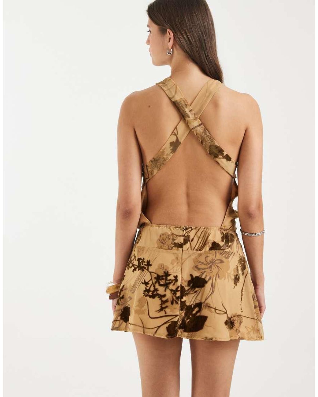 Motel Natural Kutai Floral Devore Mini Dress