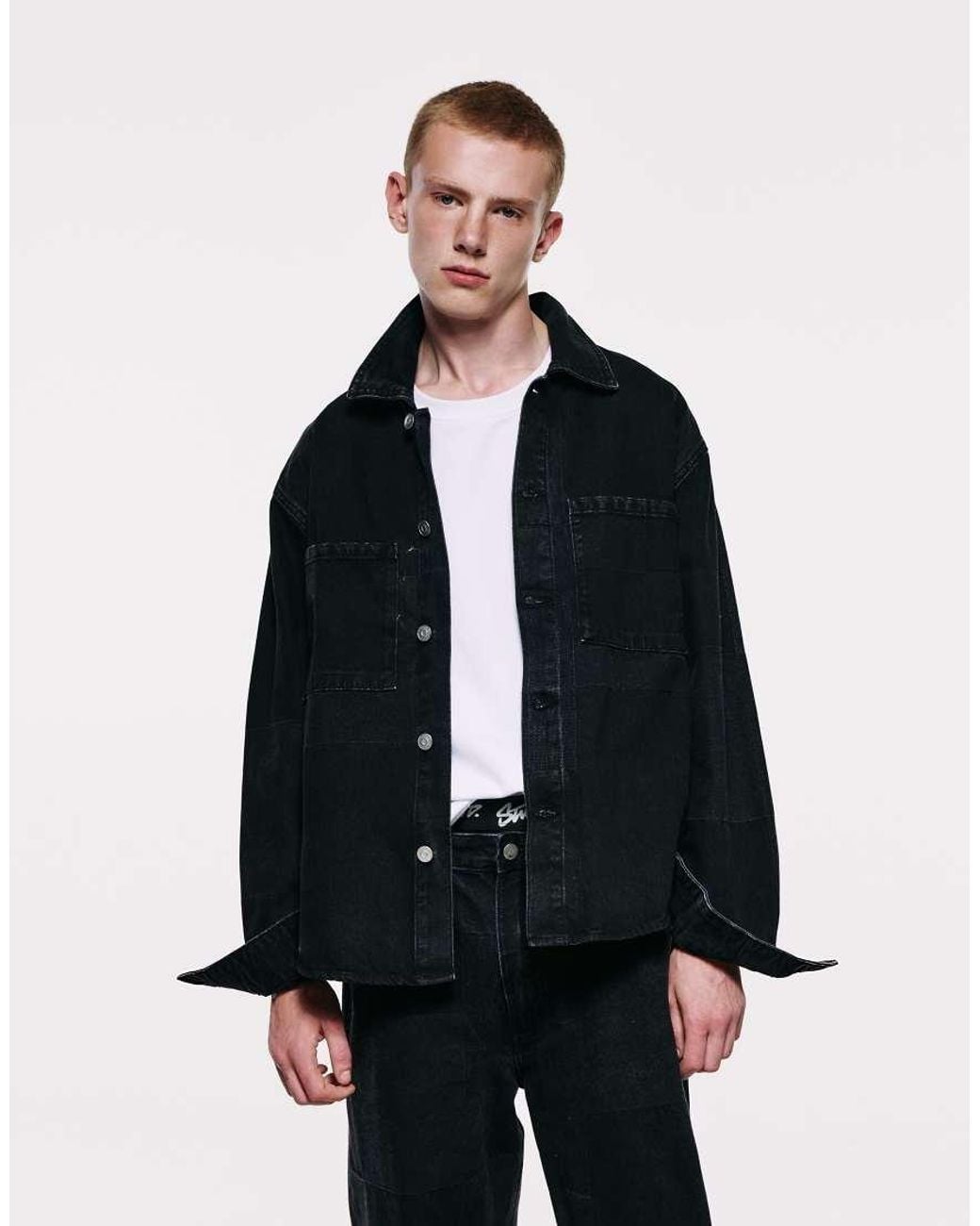 Pull&Bear Blue Jacquard Denim Overshirt for men