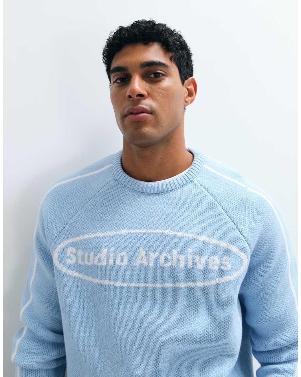 ASOS Blue Knitted Oversized Graphic Jumper for men
