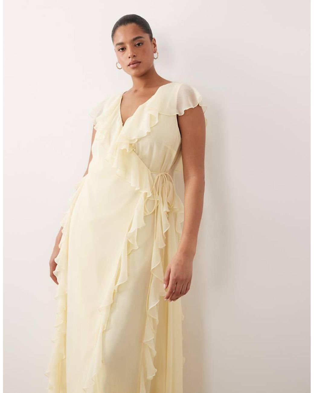 ASOS Natural Asos Design Curve Bridesmaid Wrap Front Ruffle Maxi Dress