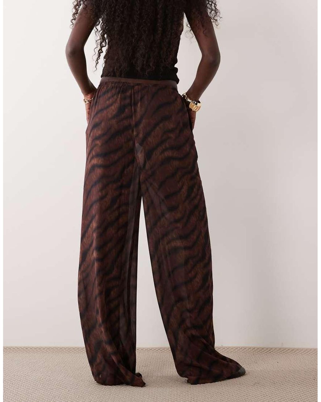Gina Tricot Brown Wide Leg Semi Sheer Chiffon Trousers