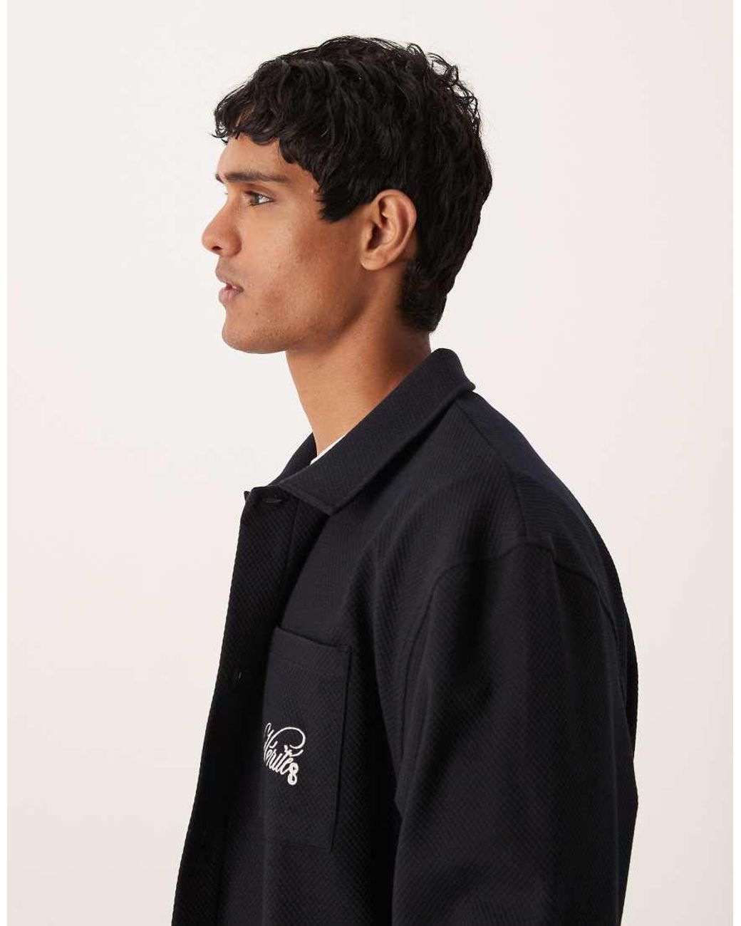 ASOS Blue Oversized Jacquard Shacket With Embroidery for men